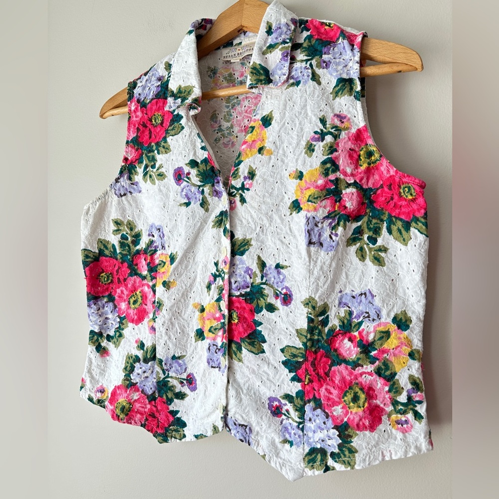 Vintage Susan Bristol Floral Embroidered Sleeveless Top - Picture 2 of 11